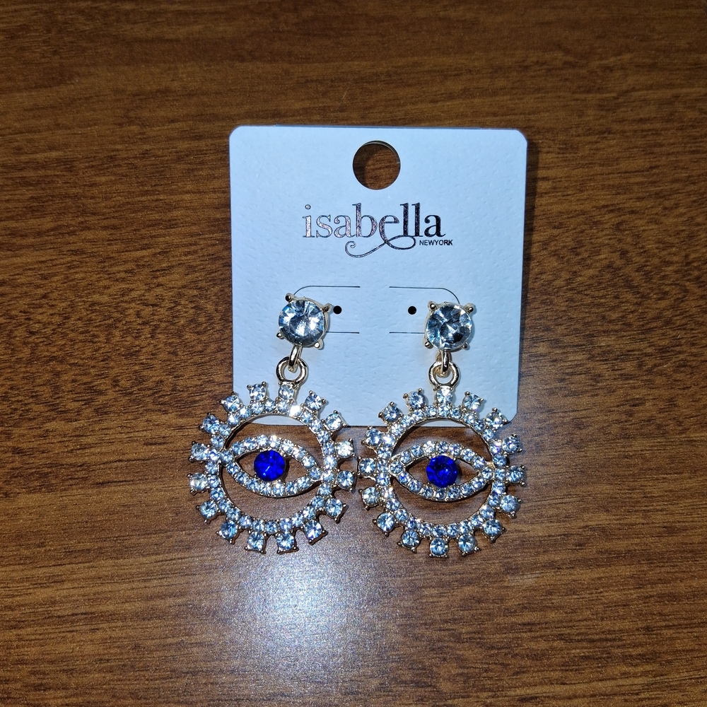 Gold and Blue Eye Earrings